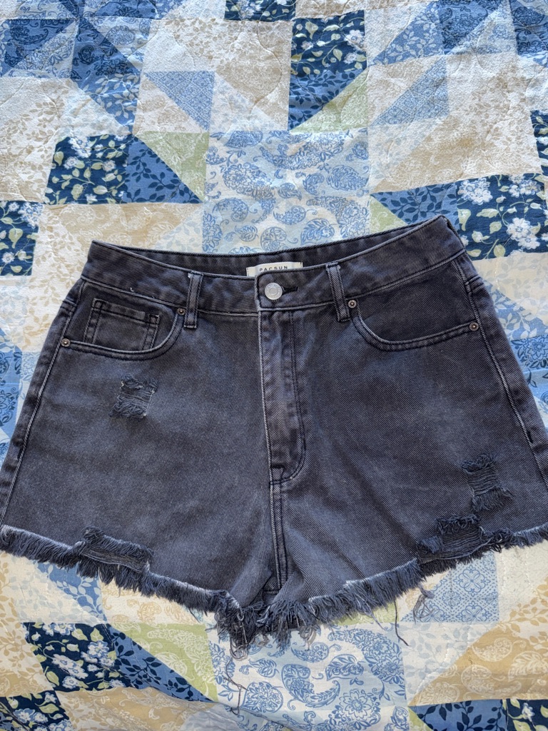 Pacsun Charcoal Black Frayed Hem Distressed Denim Shorts